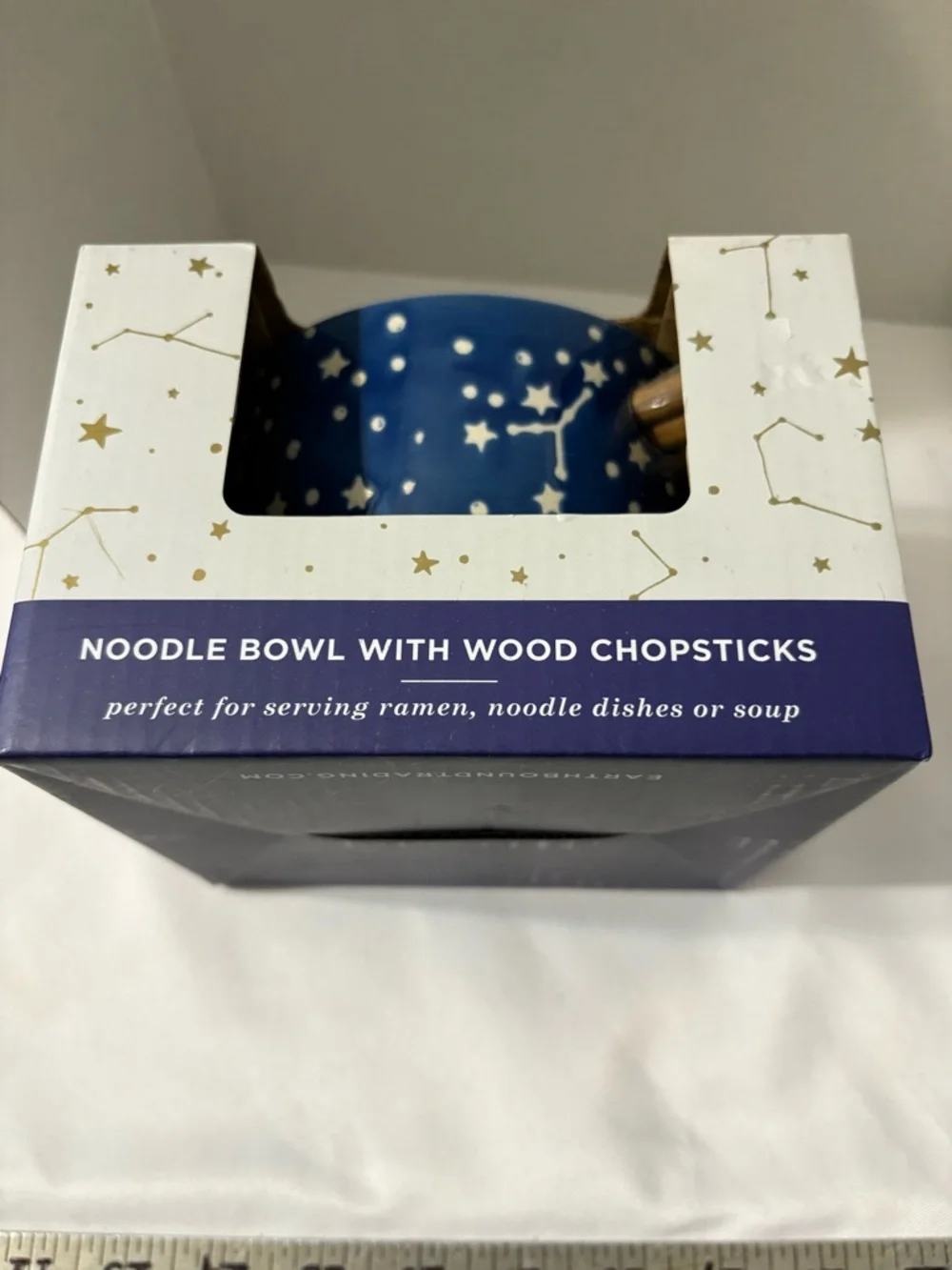 Earthbound Trading Co Starry Moon Constellation Blue Noodle Bowl Wood Chopsticks